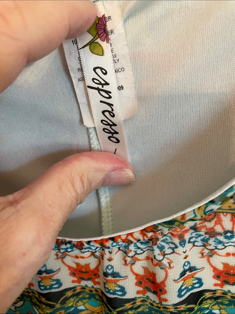 Espresso Multicolor Floral Border Dress in Teal, Coral, Cream